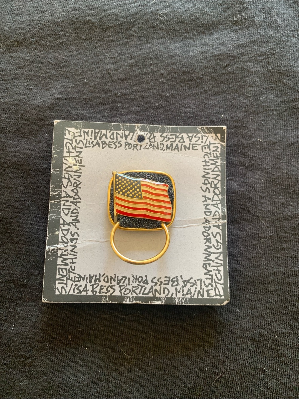American Flag Ring Holder Keychain - Gold, Red, White, Blue